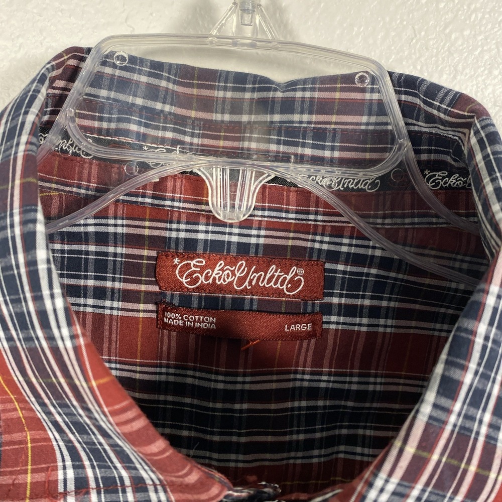 Ecko Unlimited Men's L/S Button Up Shirt Plaid‎ Large DBL Pocket W1 - Picture 2 of 5